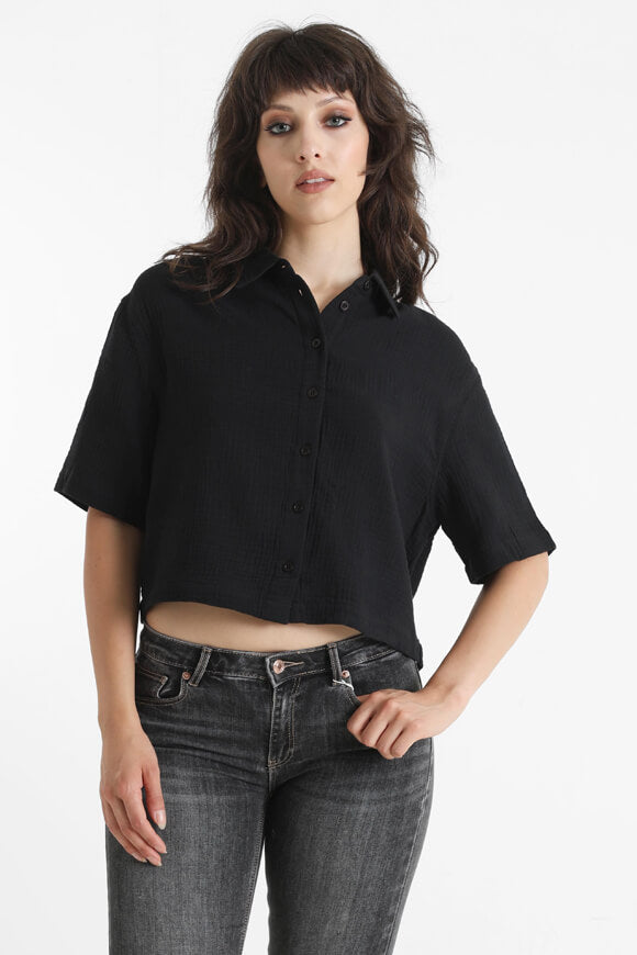 Musselin Crop Hemd - Schwarz