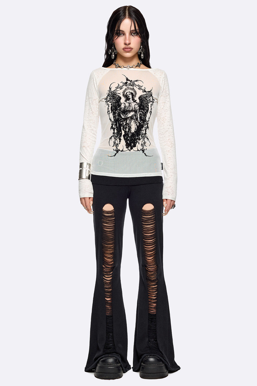 Broken pantalon flare en tricot - Black