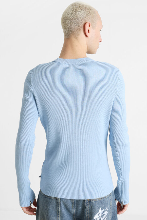 Gerippter Strickpullover - Hellblau