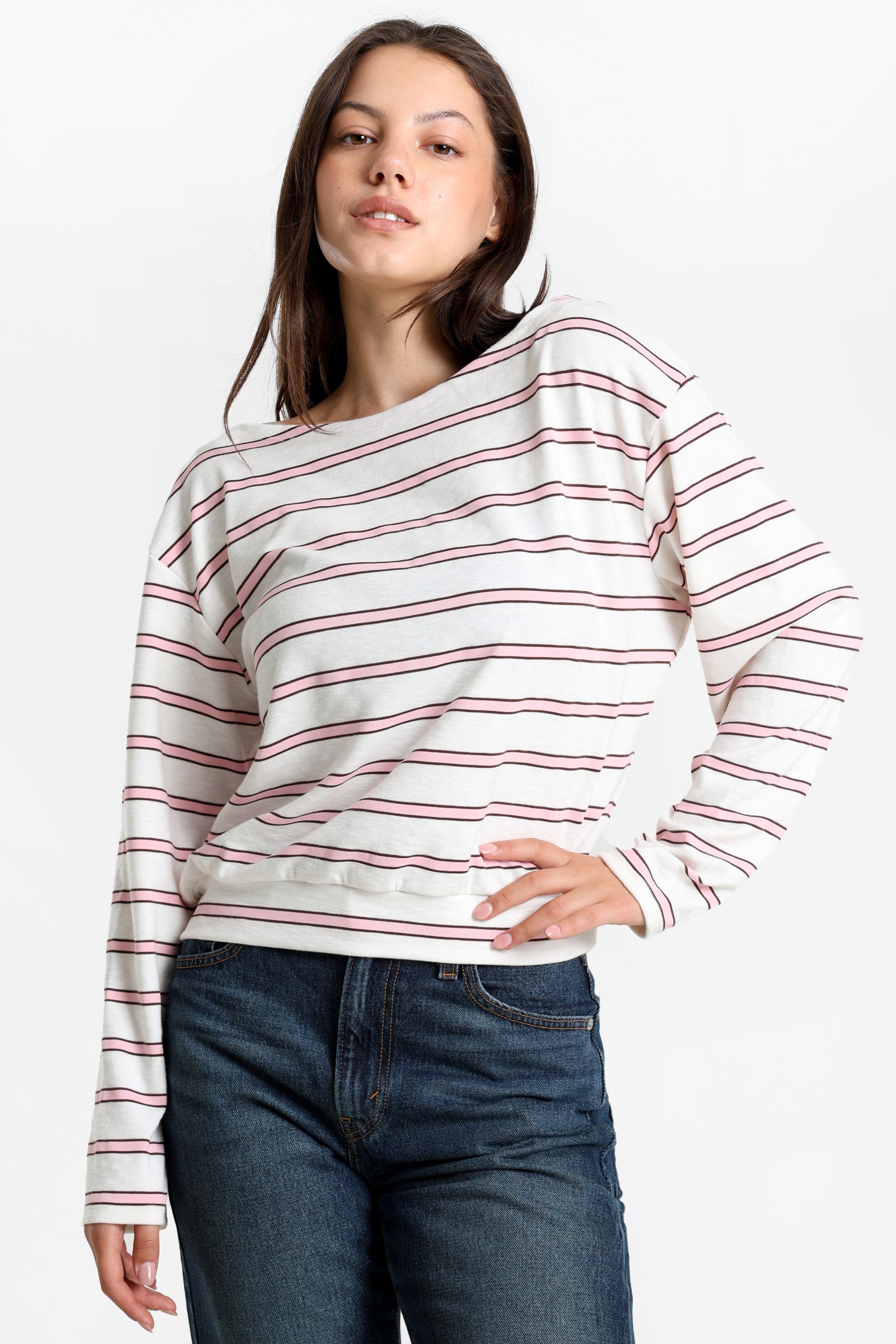 Shirt manches longues - Ecru + Rose