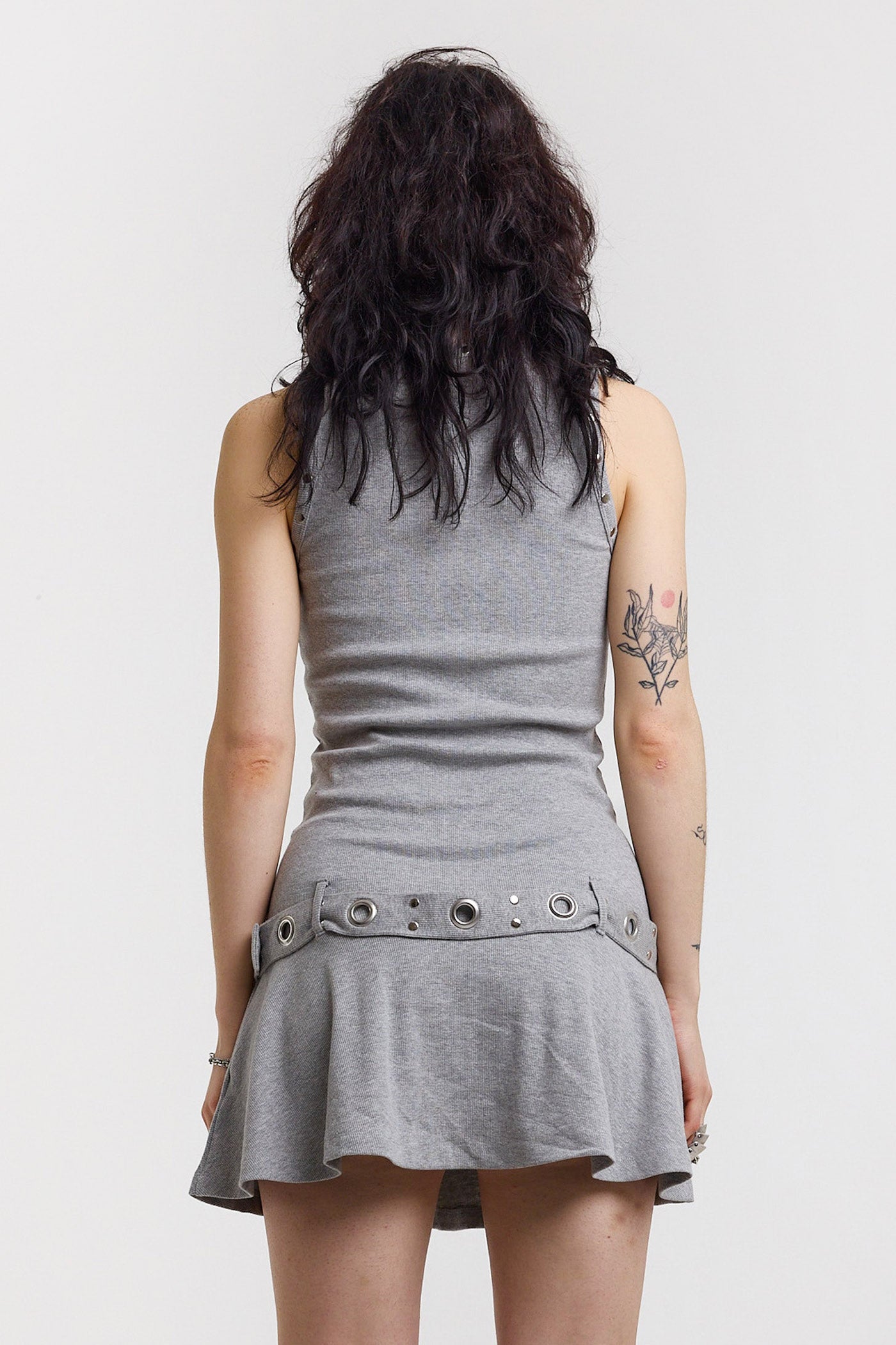 Disorder Geripptes Minikleid mit Nieten - Grey Heather
