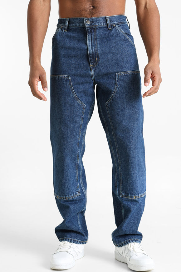 Double Knee Relaxed Straight Fit Jeans - Dark Blue
