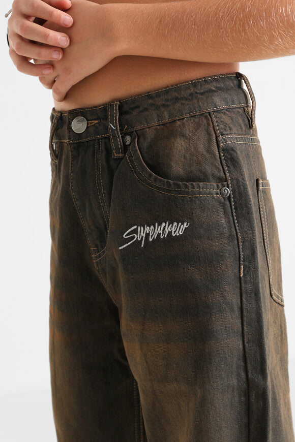 Baggy Fit Jeans - Schwarz + Braun