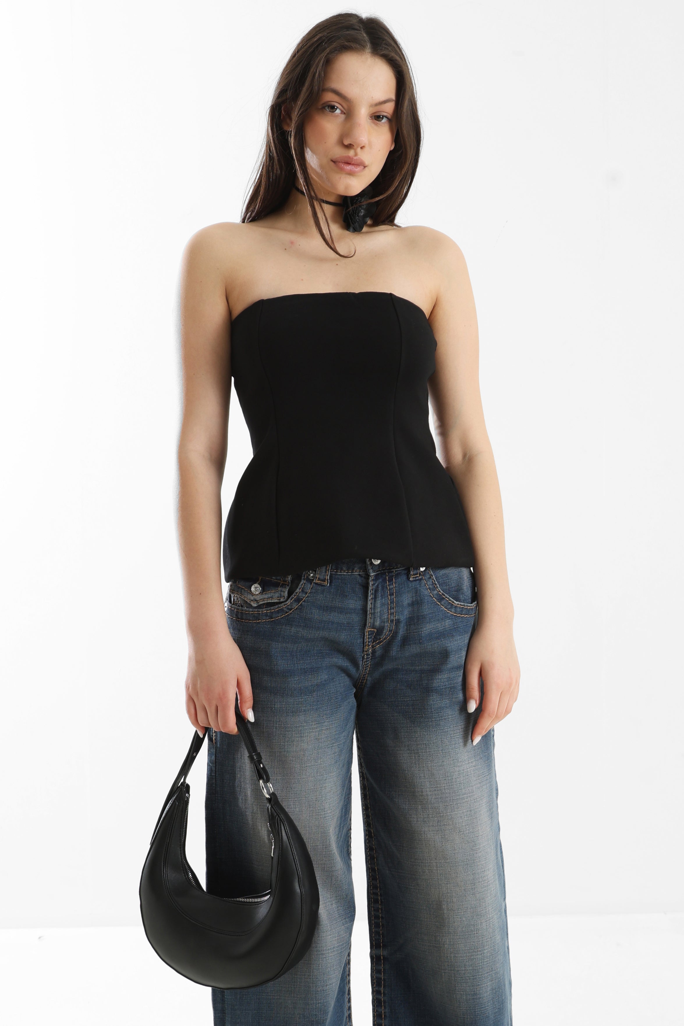 Bandeau Crop Top - Schwarz