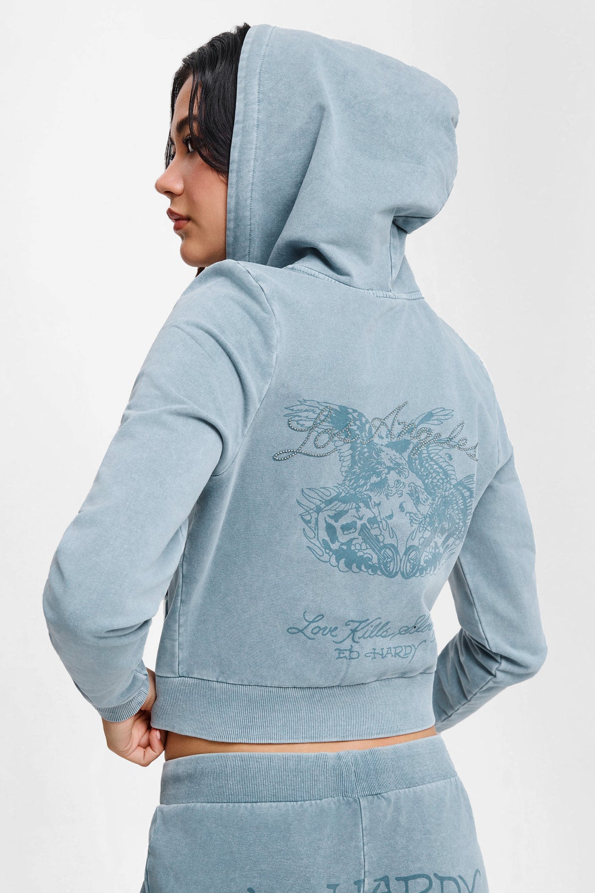 Stay True short zip-up hoodie sweatshirt - Blue Washed