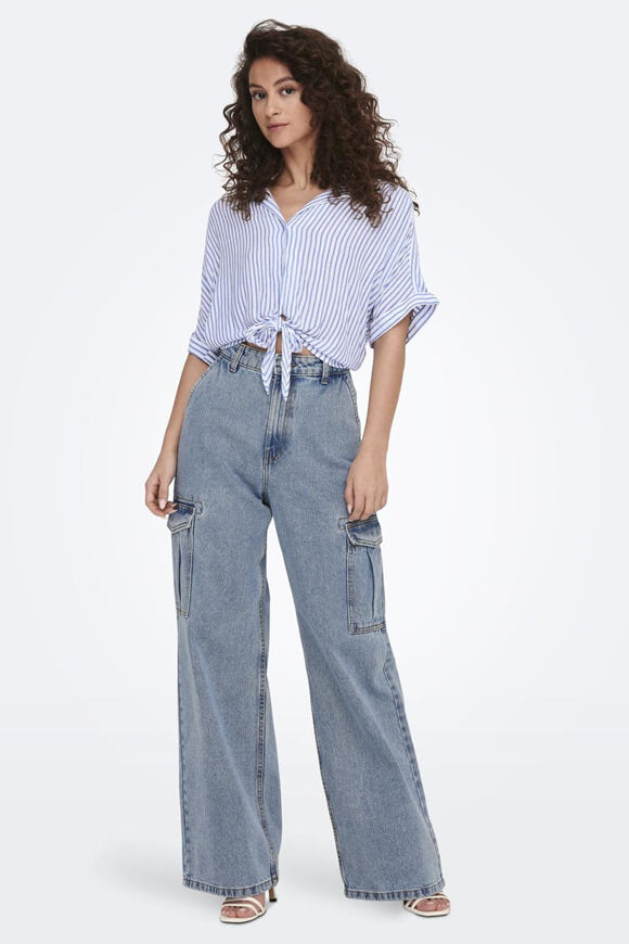 Paula Blouse en seersucker - Cloud Dancer + Balsam Green