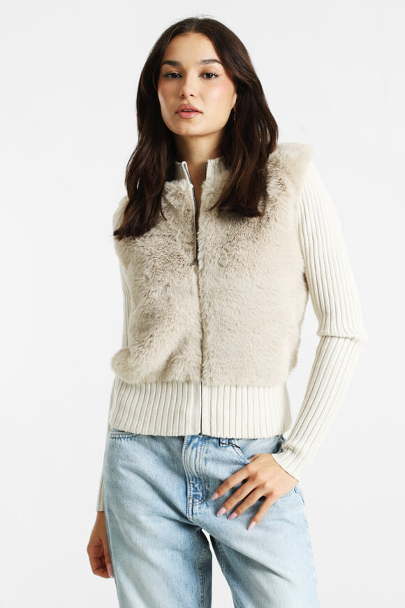Cardigan with faux fur - light beige