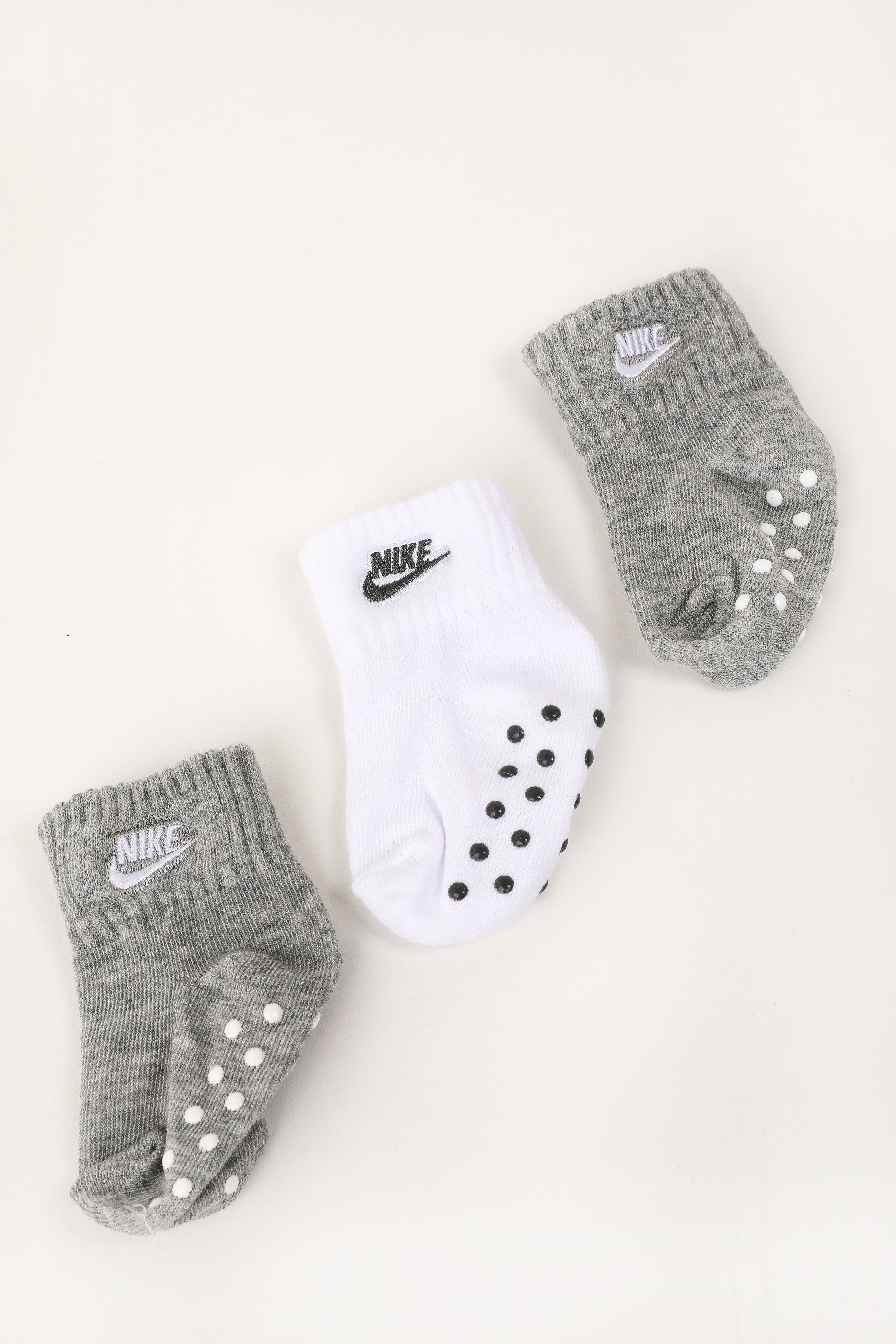 Set of 3 pairs of baby non-slip socks - Grey Heather + White