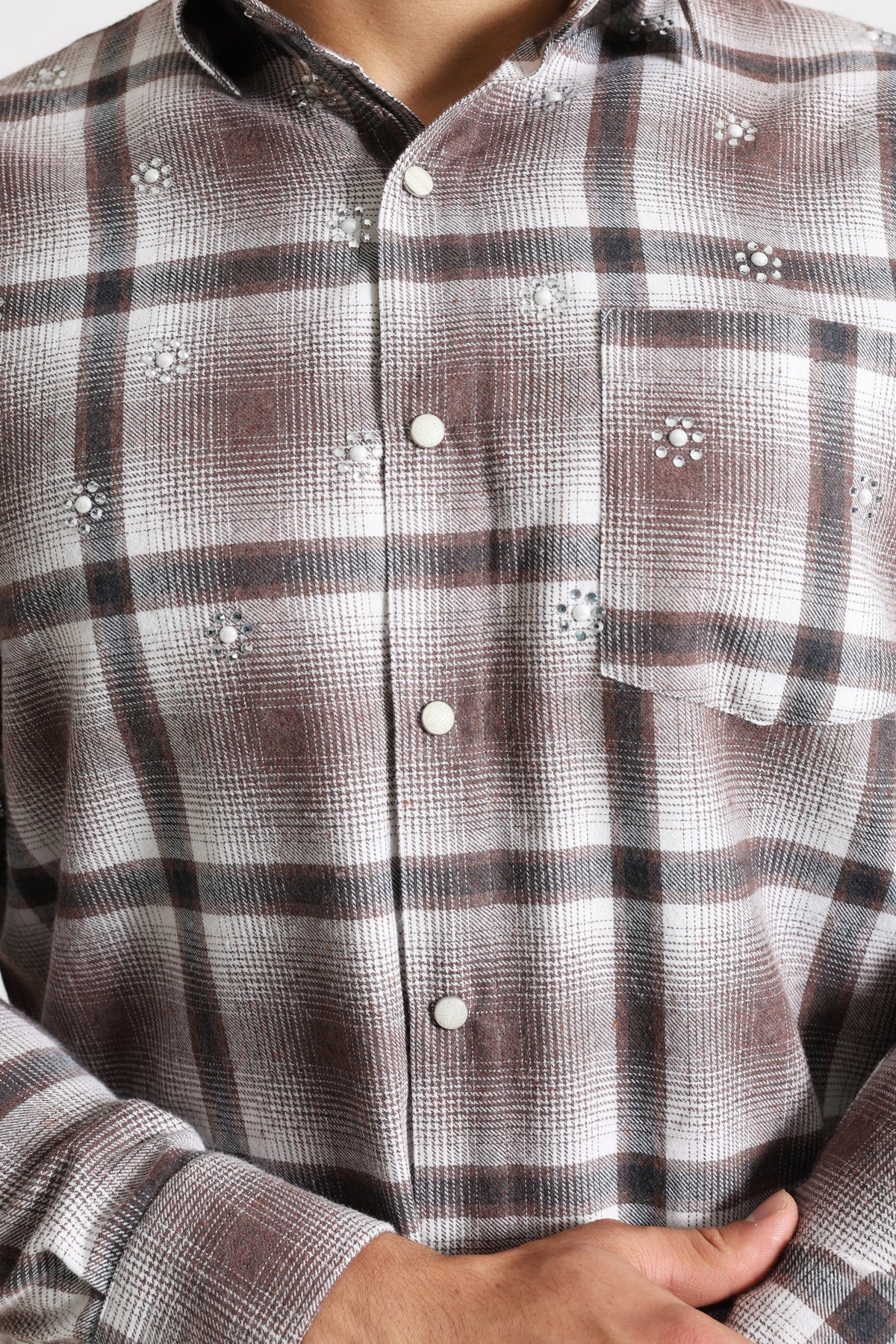 Rhinestone shirt - Brown
