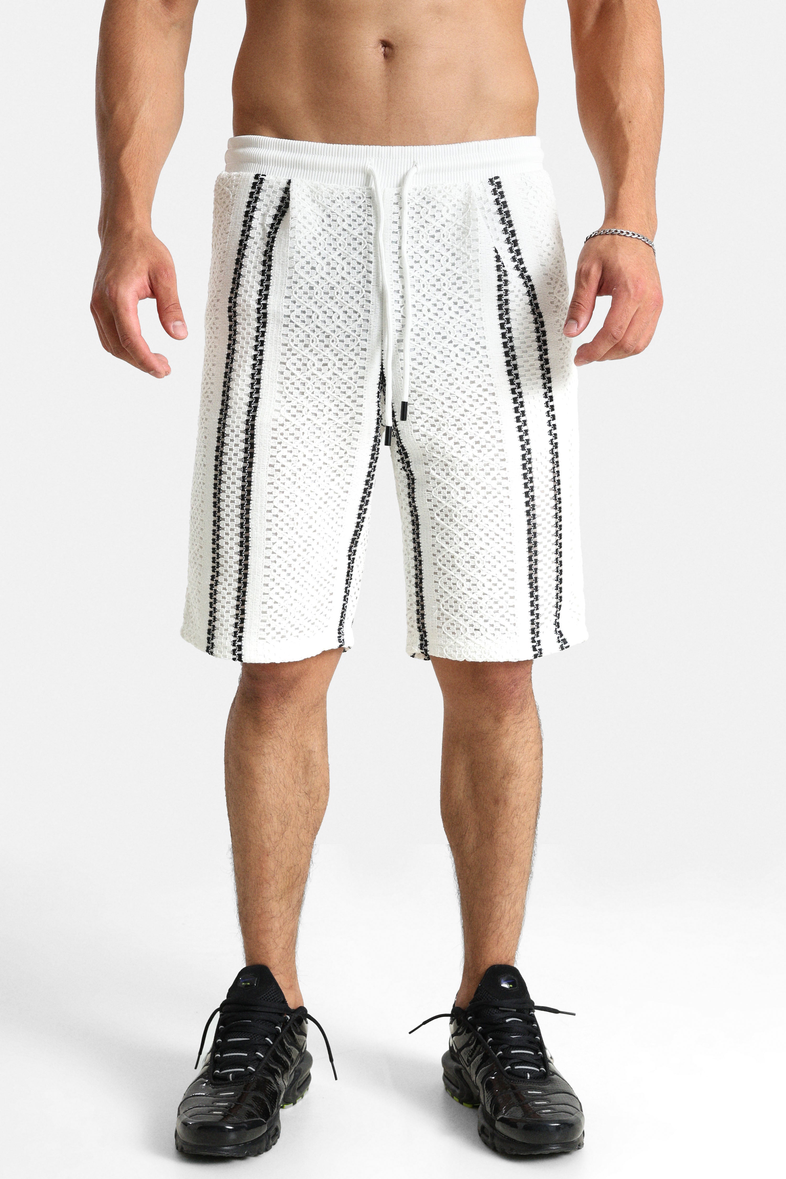 Strukturierte Stoffshorts - Offwhite + Black