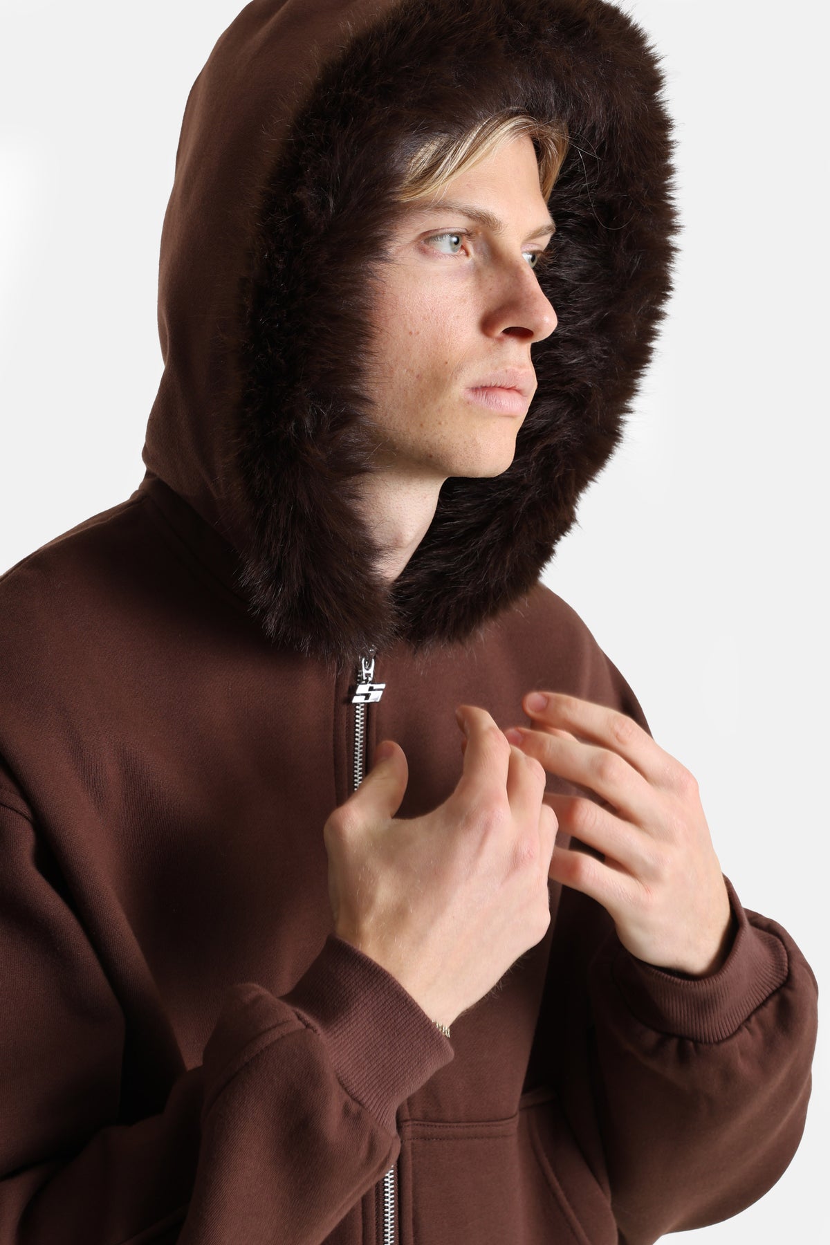 Kapuzensweatjacke - Braun + Rosa