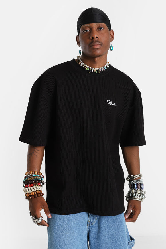 Geripptes Oversize T-Shirt - Black