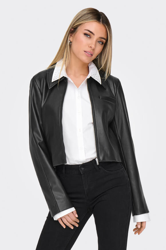 Veste en similicuir Crop - Black