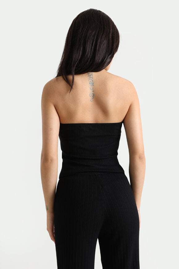 Ribbed bandeau knit top - black