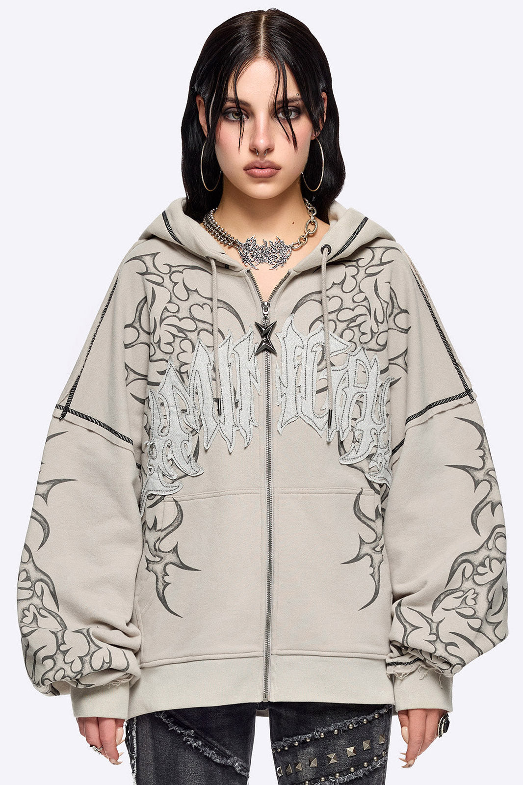 Dust sweat ample zippé à capuchon - Stone