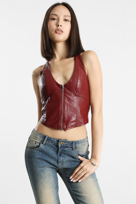 Crop top in ecopelle con scollo a farfalla - Bordeaux