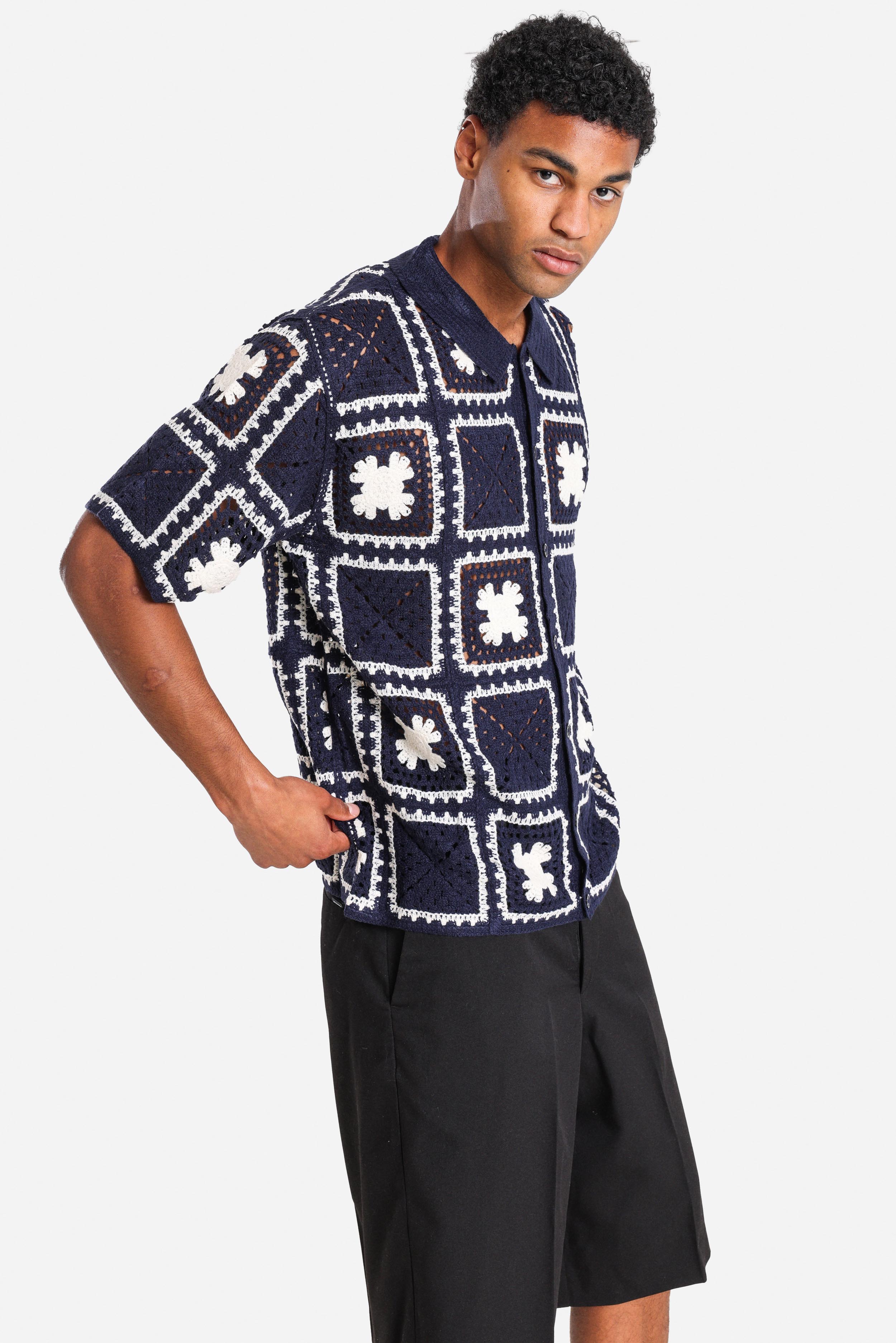 Häkelhemd - Navy + White