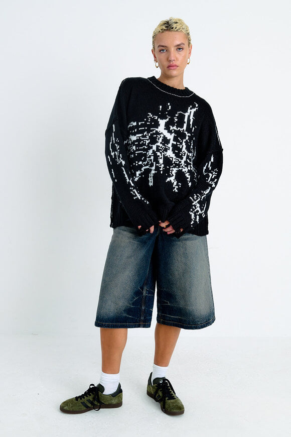 Shatter oversize chunky knit sweater - Black + White