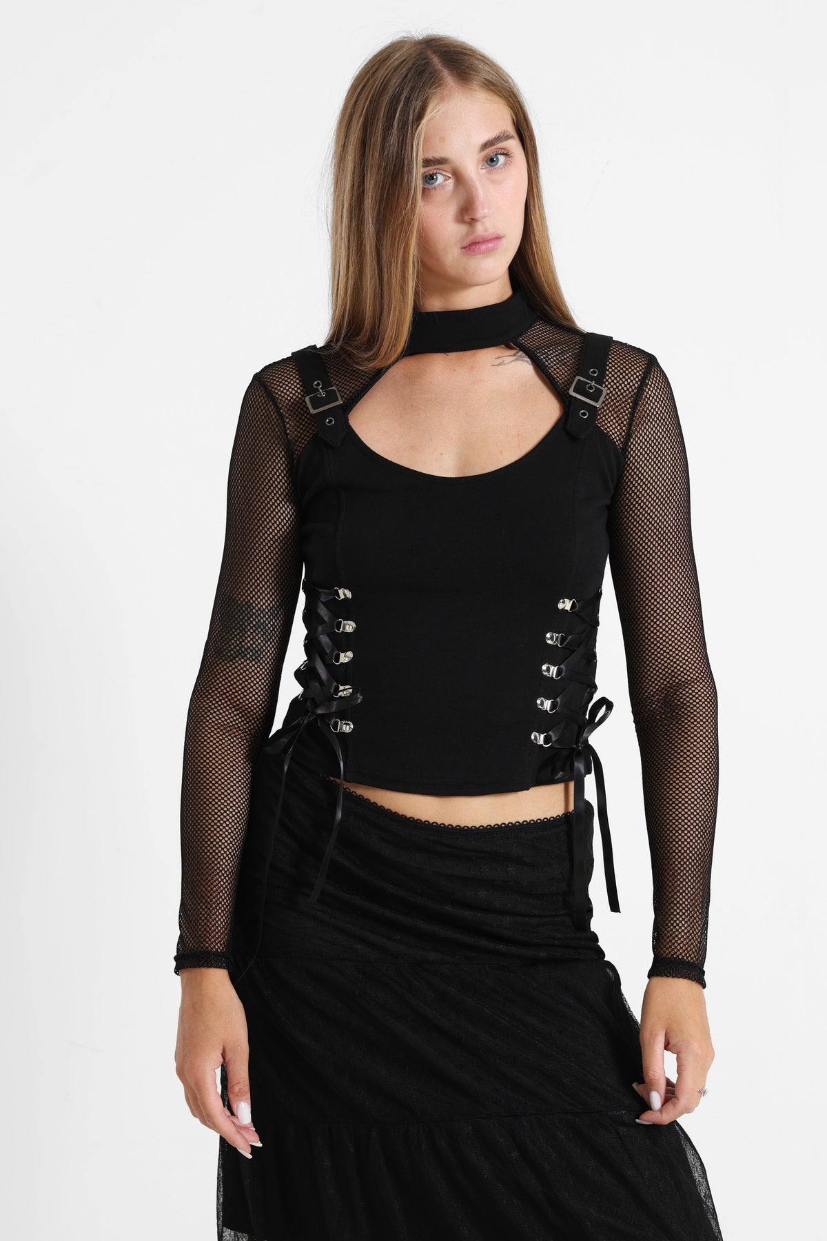 Netz Crop Langarmshirt