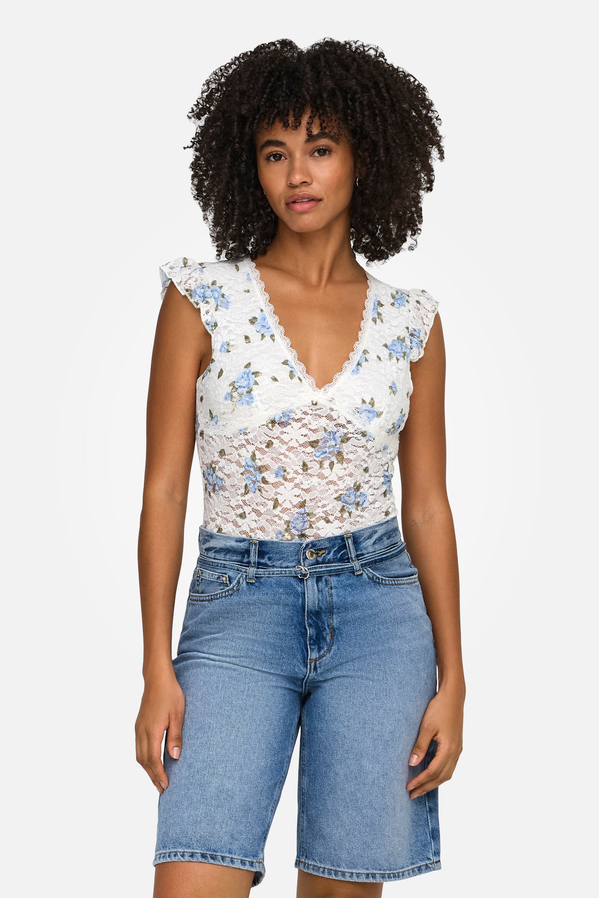 ONLSAGA top en dentelle - Cloud Dancer + Floral