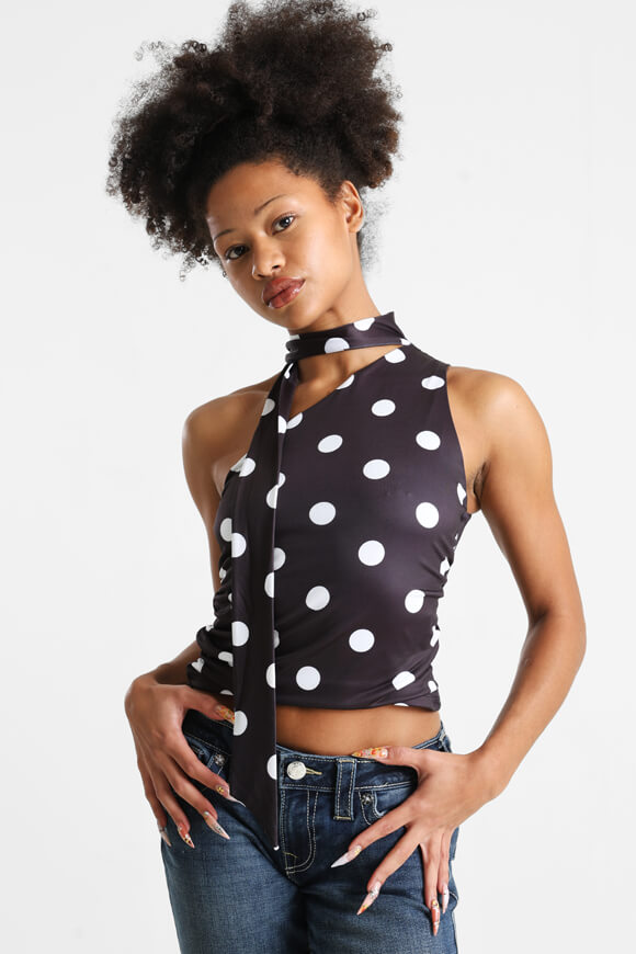 One Shoulder Crop Top - Black + White