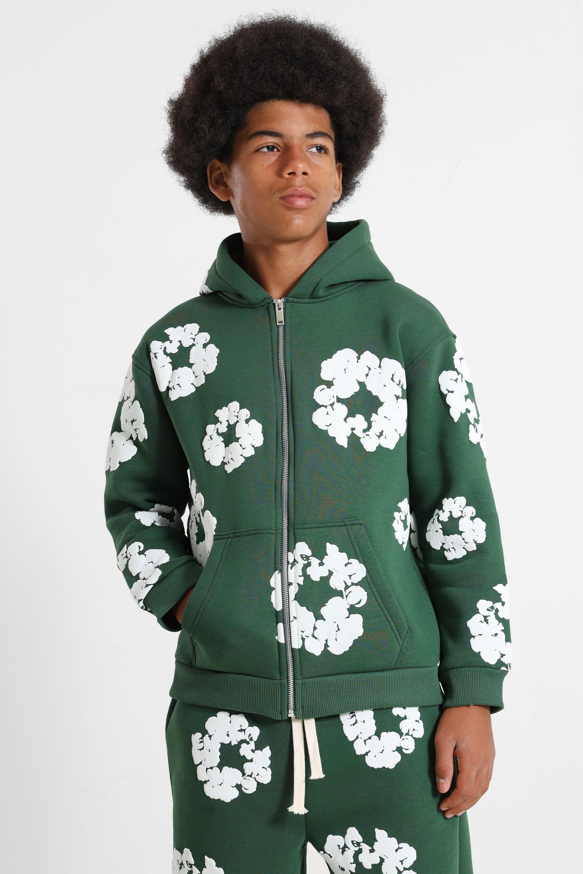 Kapuzensweatjacke - Forest Green + White