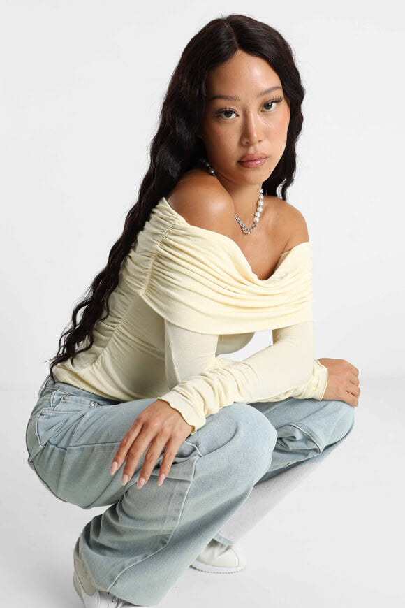 Shirt manches longues off shoulder - Jaune clair