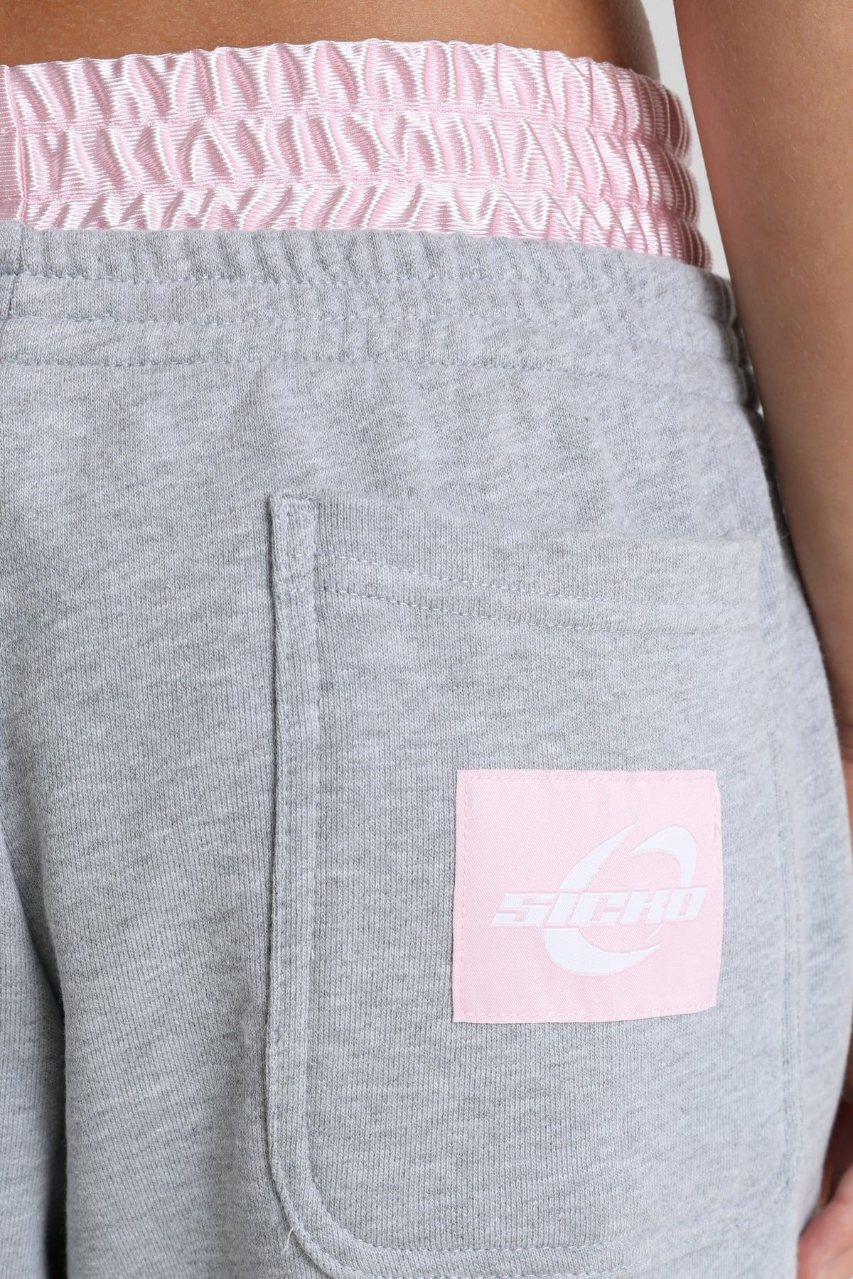 Wide Leg Sweathose - Grau meliert + Rosa