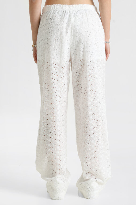 Wide leg pants with hole pattern - Ecru