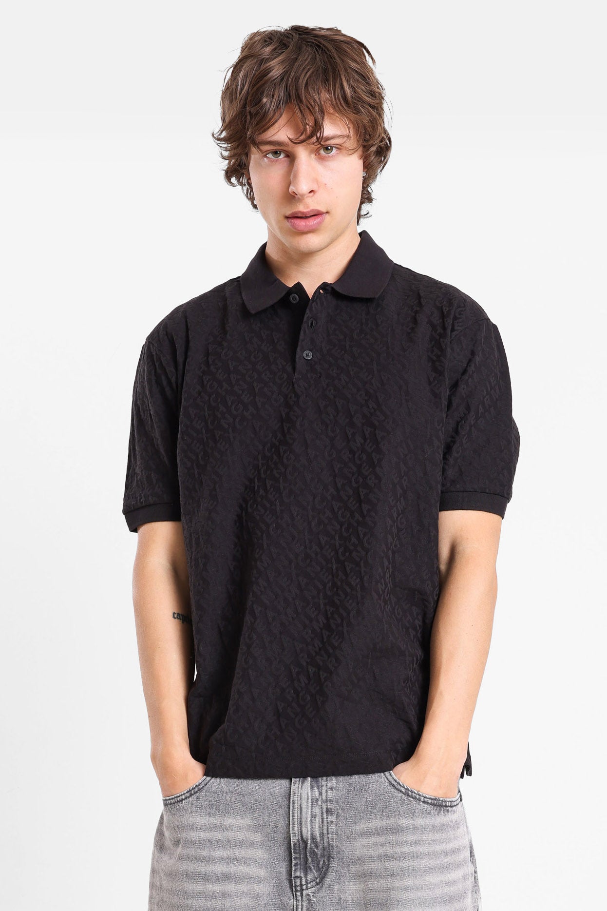 Strukturiertes Poloshirt - Black