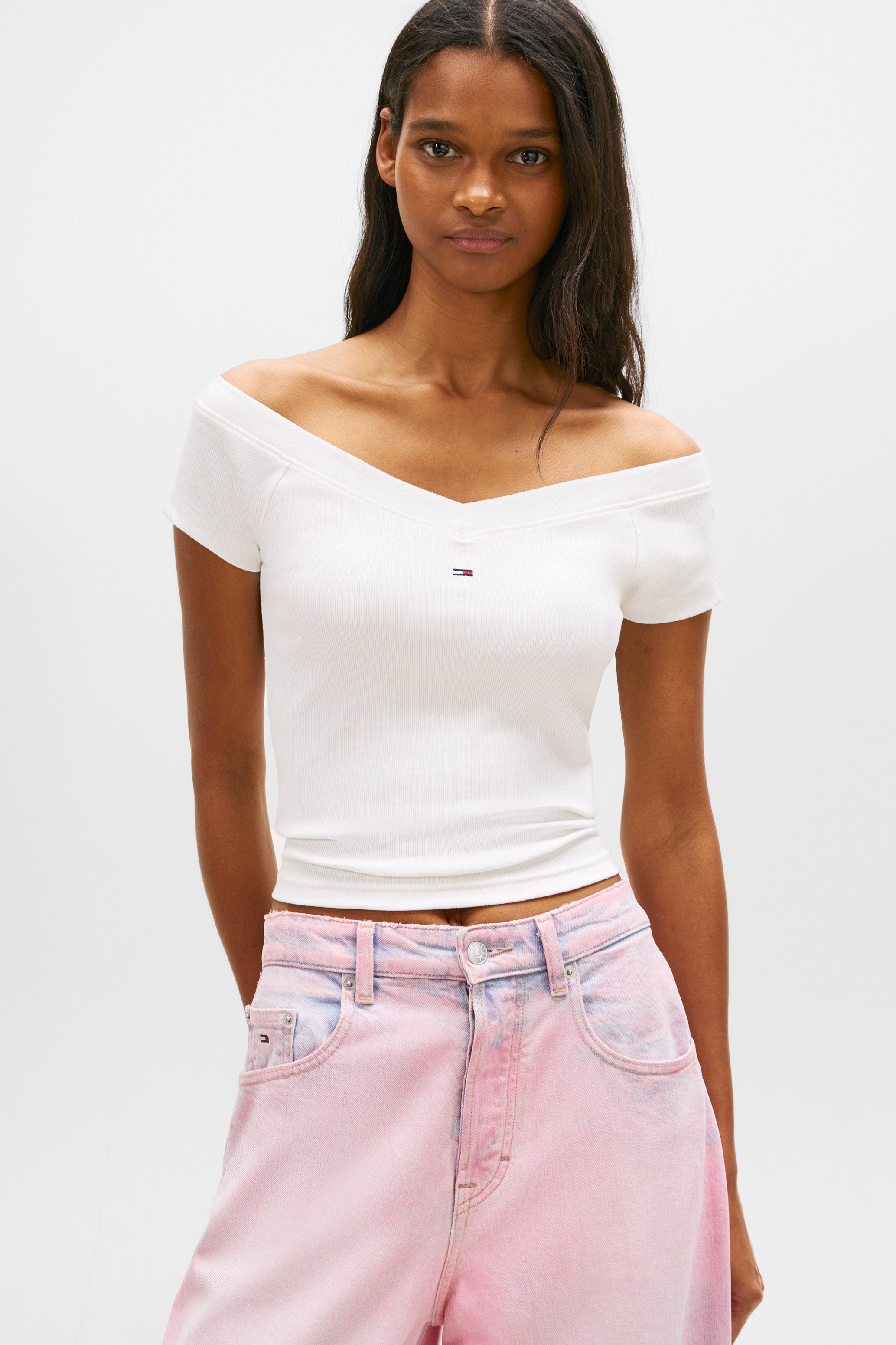 T-Shirt court off shoulder - Off White