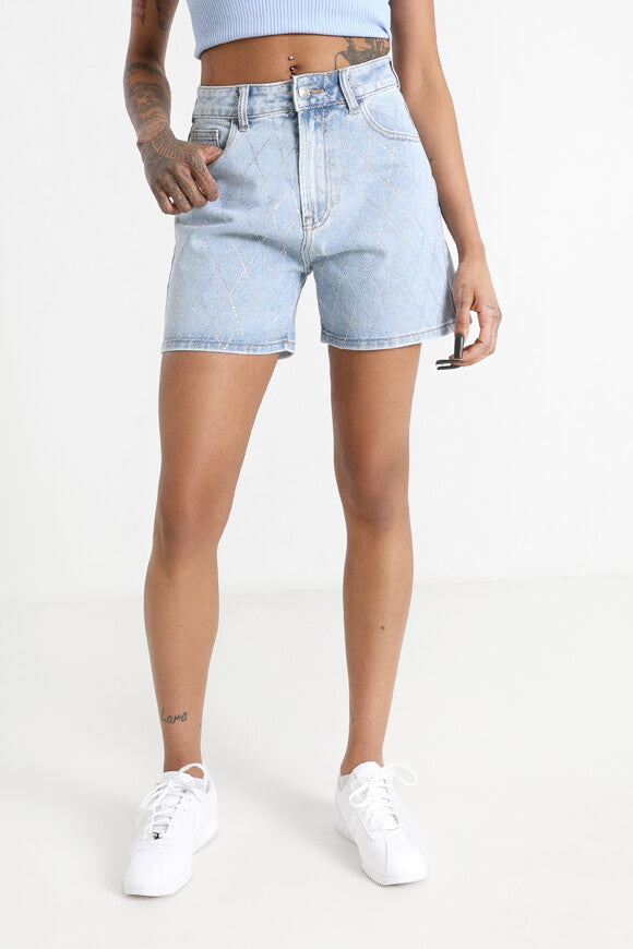 Short en jean avec strass - Light Blue Denim