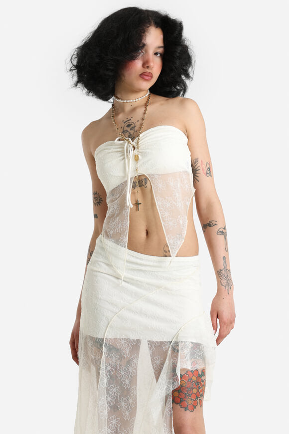 Mesh bandeau crop top - Ecru