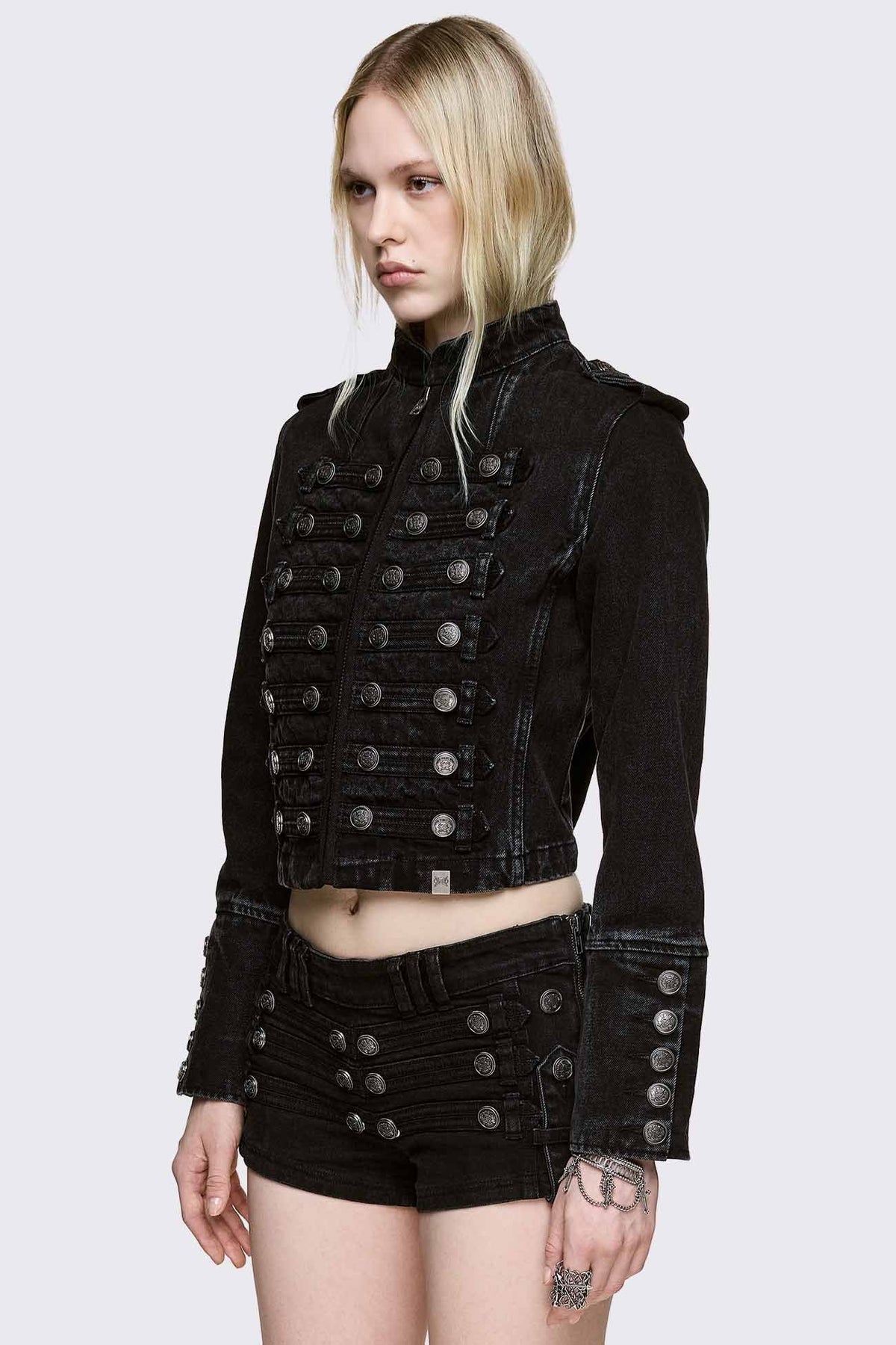 Hilda Military giacca in denim con borchie - Black Washed