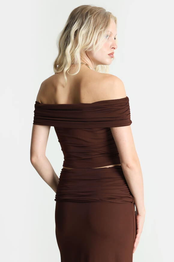Off Shoulder Crop T-Shirt - Brown