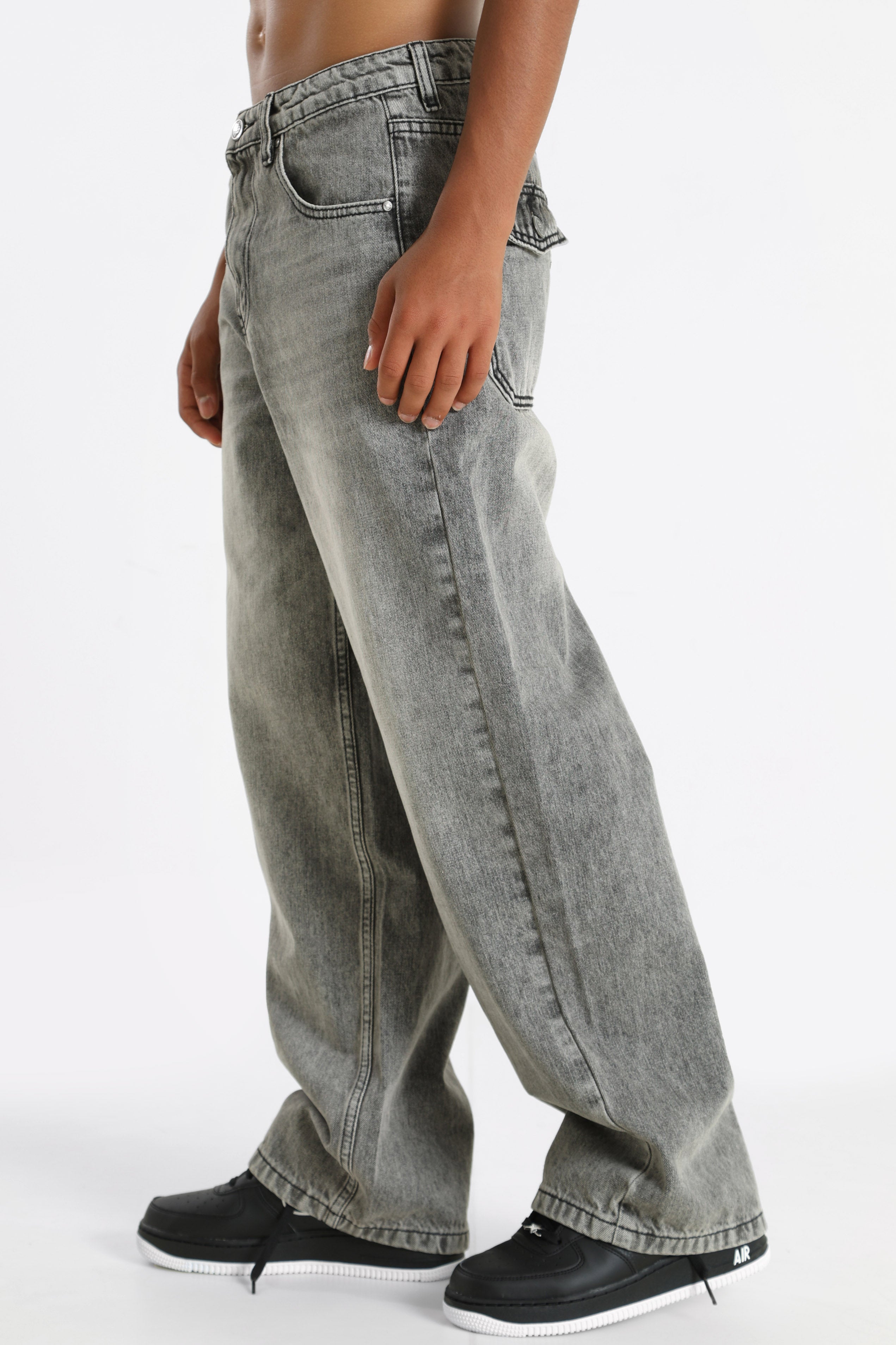 Baggy Fit Jeans - Gewaschen Grau