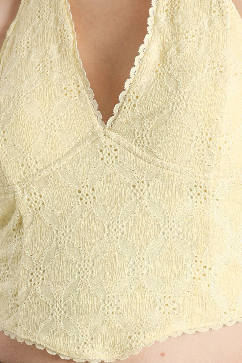 Neckholder Crop Top mit Lochmuster - Hellgelb