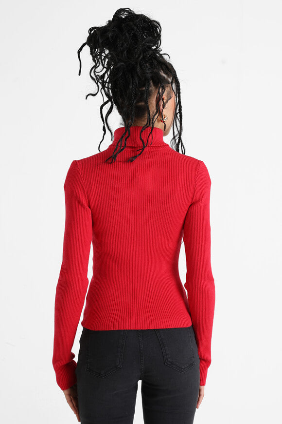 Ribbed crop knit sweater - red