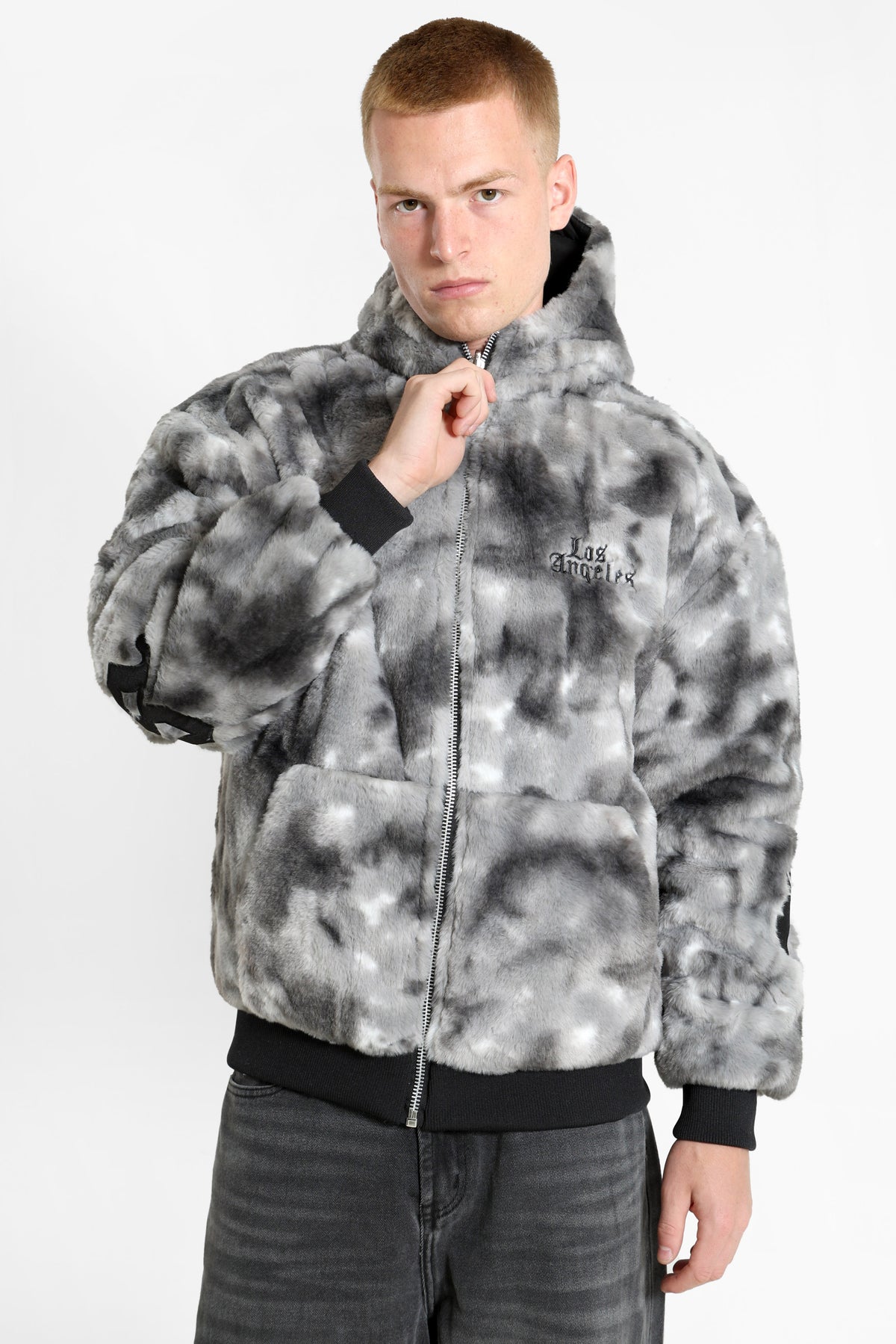 Wendbare Kunstpelzjacke - Grey + Black
