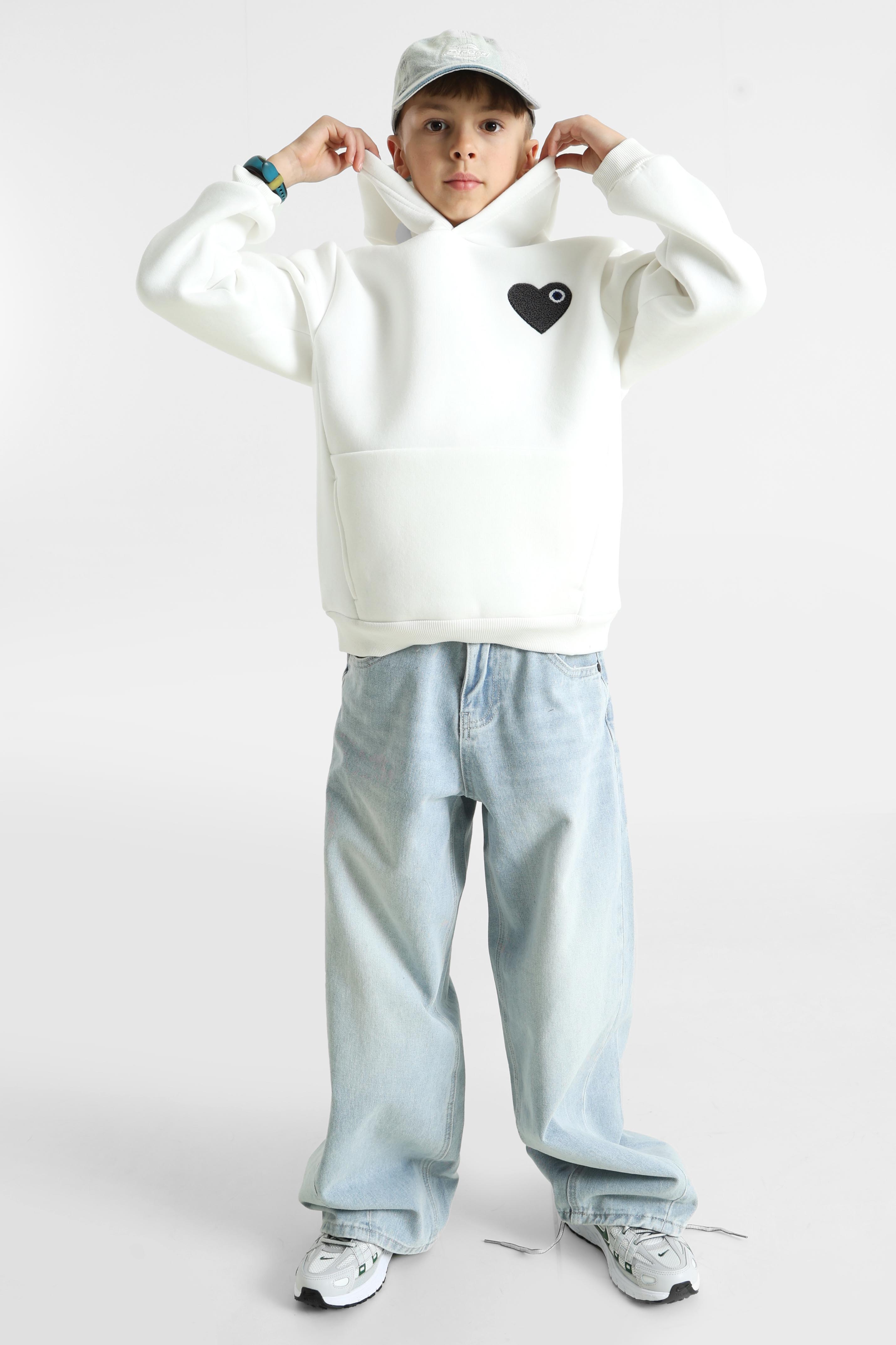 Felpa con cappuccio Heart - Offwhite + Anthracite