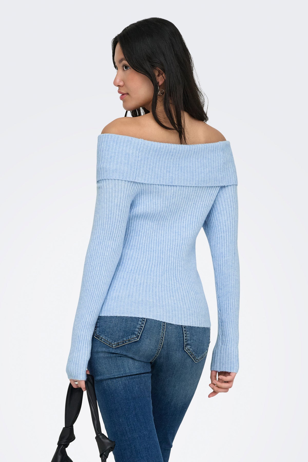 ONLKATIA gerippter Crop Off Shoulder Strickpullover - Kentucky Blue Melange