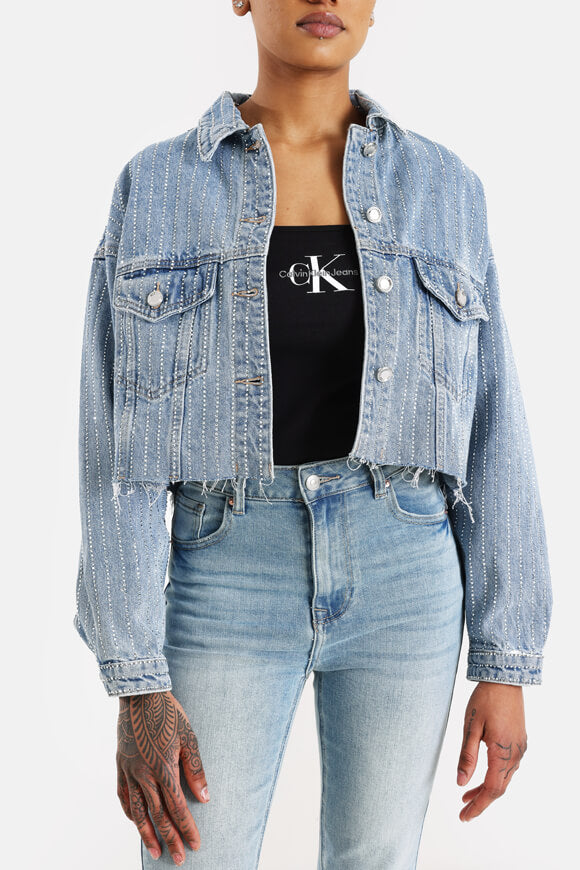 Veste courte en jean avec strass - Blue