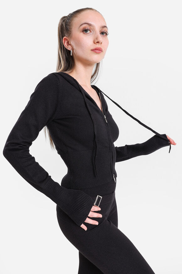 Crop Strickjacke - Schwarz
