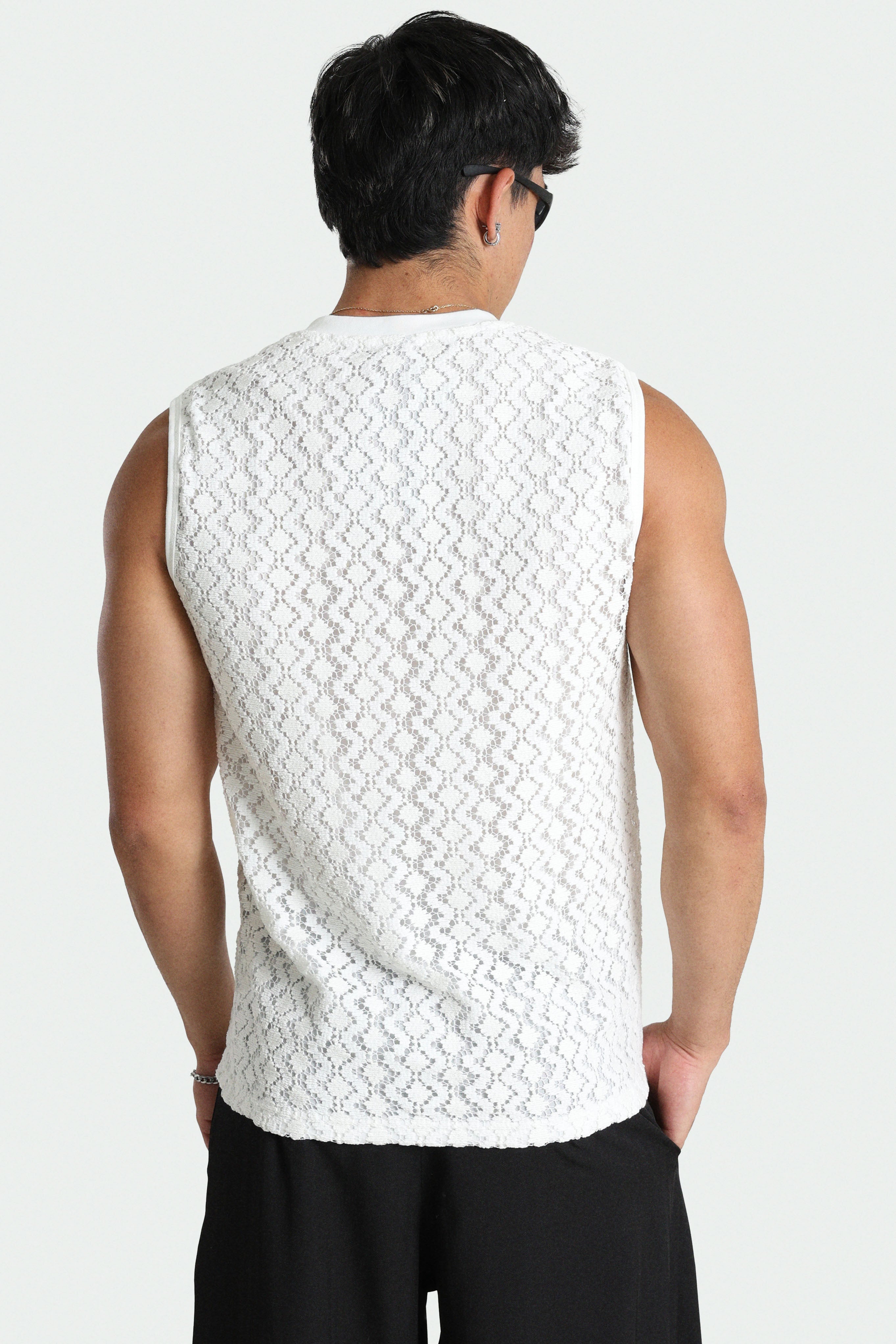 Textured fabric tank top - White
