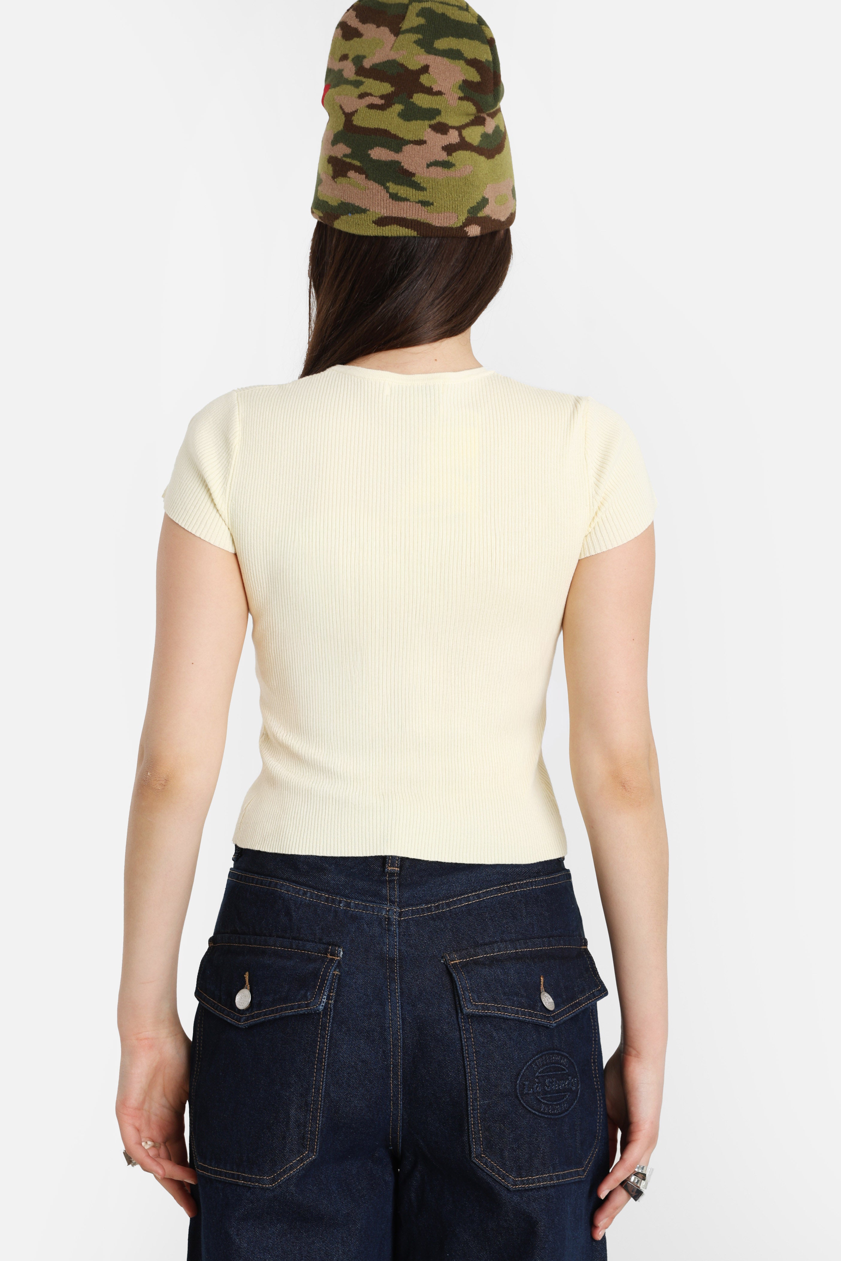 Geripptes Crop T-Shirt - Hellgelb