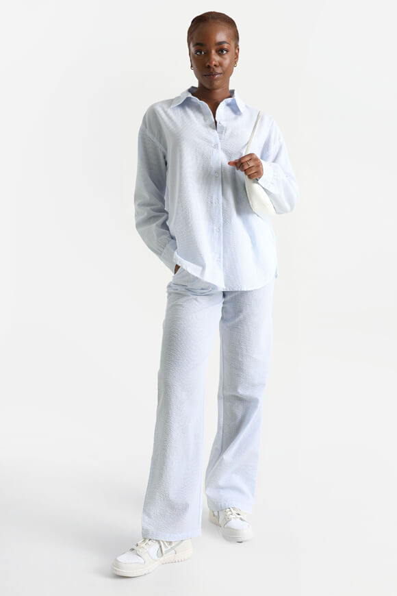 Camicia oversize in seersucker - azzurro + bianco