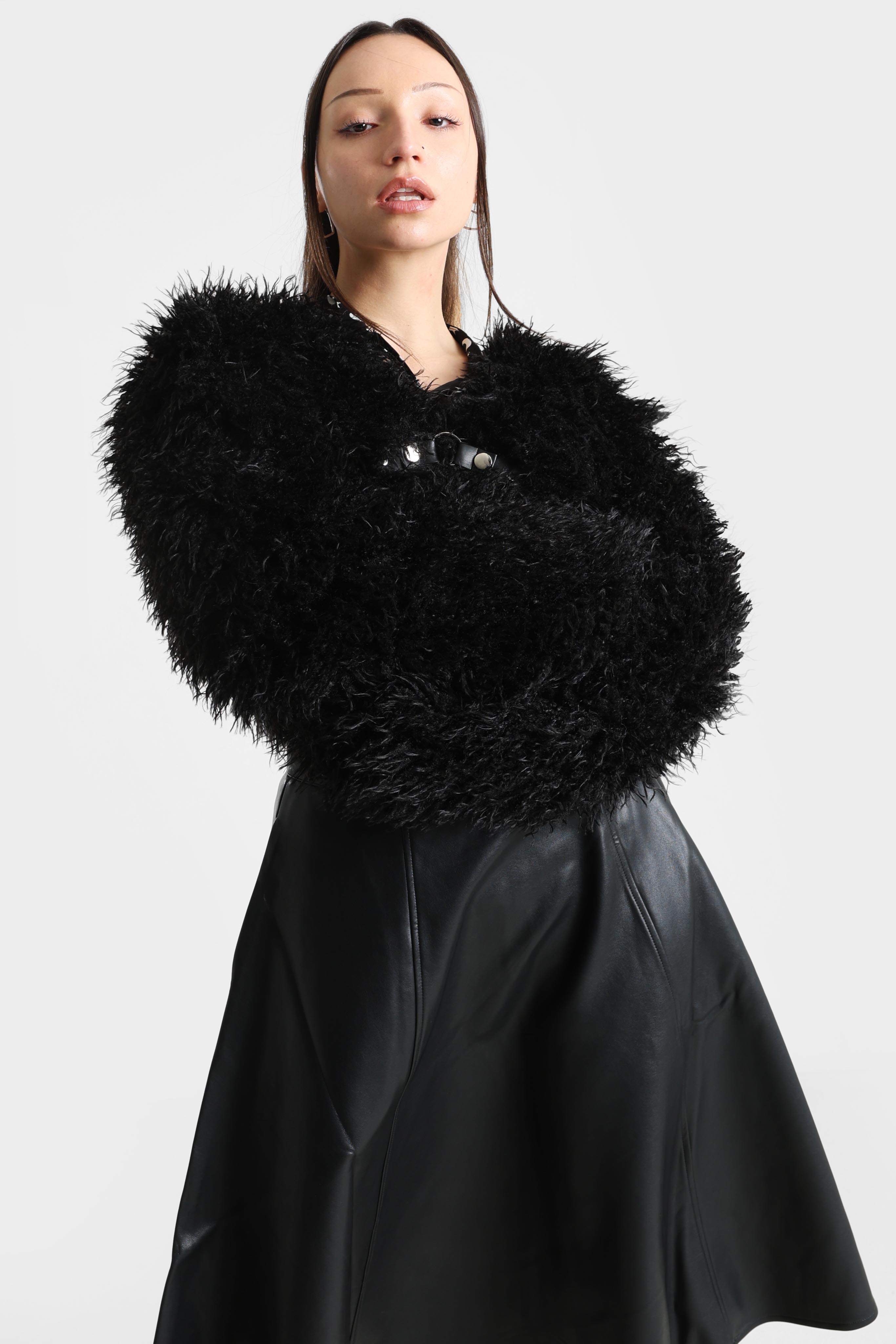 Giacca in pelliccia sintetica Zafira Crop - Nero