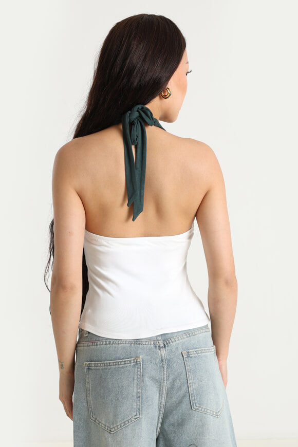 Halter neck crop top - white + green