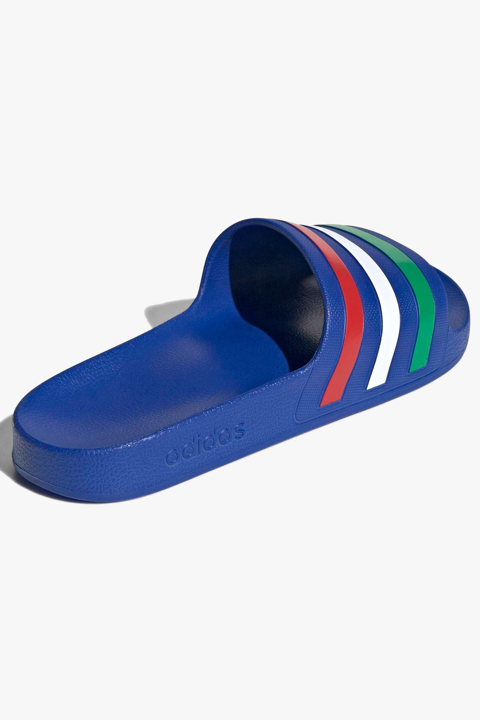 Adilette Aqua Pantoletten - Bold Blue + Green + Footwear White