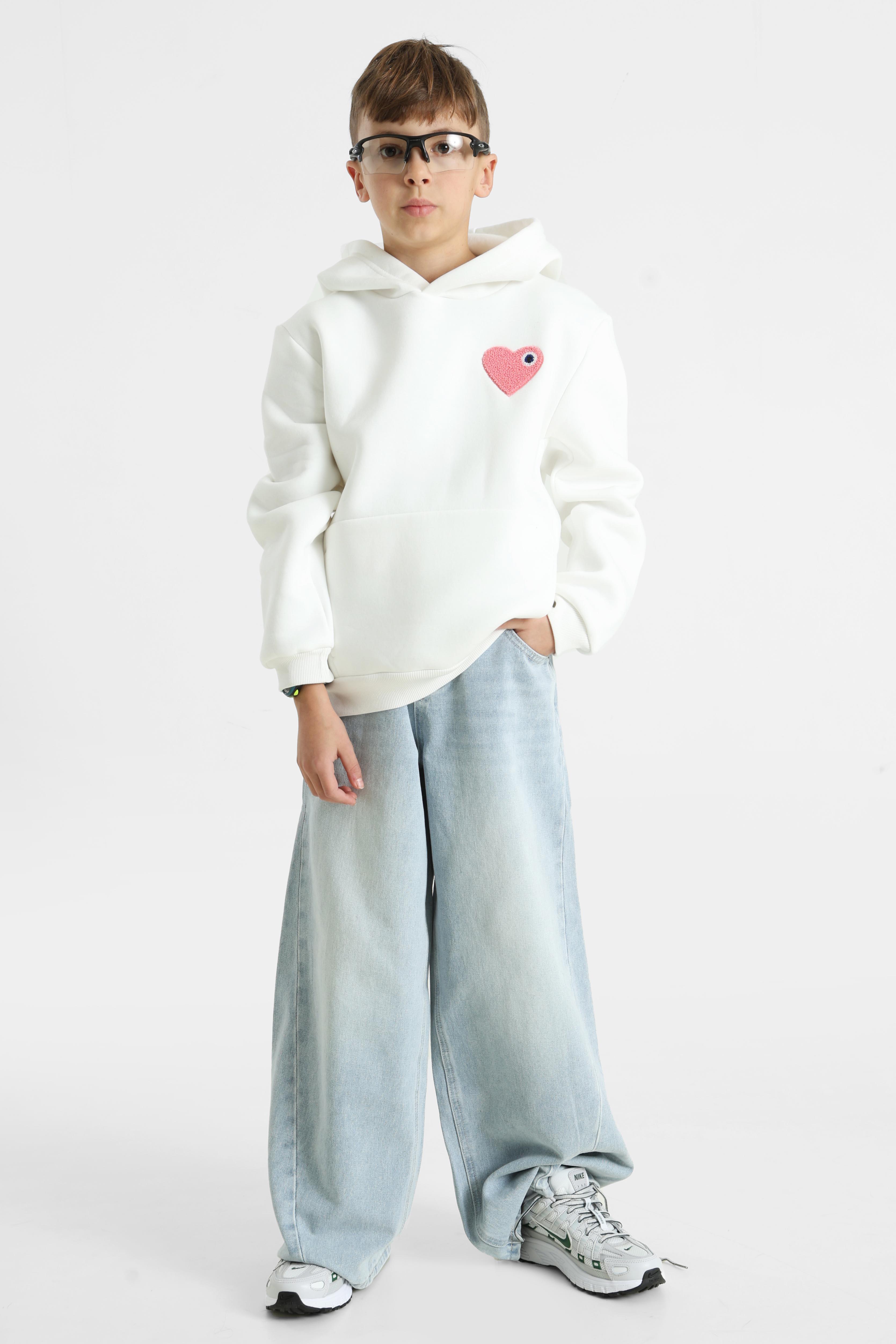 Felpa con cappuccio Heart - Offwhite + Rosa